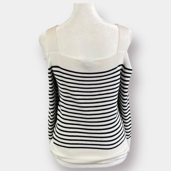 Express Sweater Long Sleeve Off Shoulder Size Large Black White - Picture 6 of 10